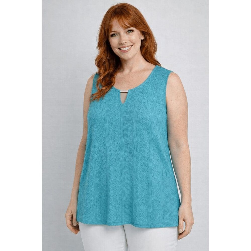 NY Collection Women's Petite Sleeveless Knit Eyelet Top L